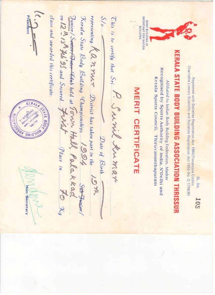 Junior Mr. India Runner Up 1995